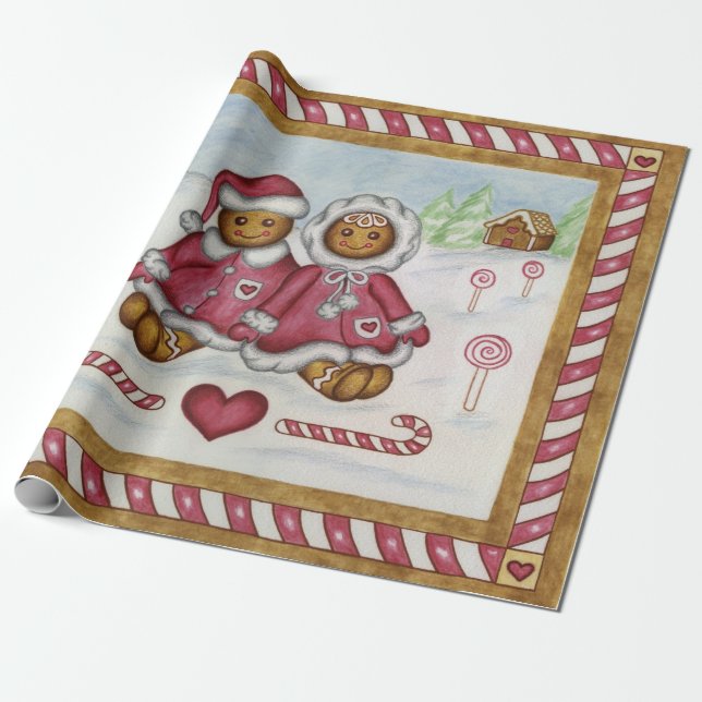 Papier Cadeau Pain d'épices Garçon Fille Noël Papier d'enveloppe (Déroulé)