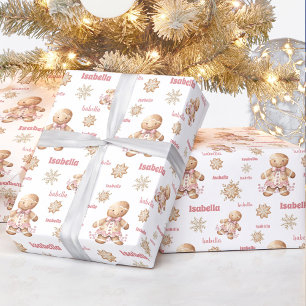 Papier Cadeau Pain d'épices Homme Fille Rose Nom Texte Noël