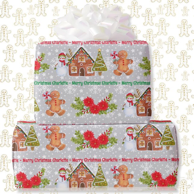 Papier Cadeau Pain d'épices Homme Snowman Ajouter un nom Noël (Créateur téléchargé)