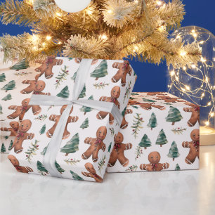 Papier Cadeau Pain d'épices Hommes arbres baies Noël moderne