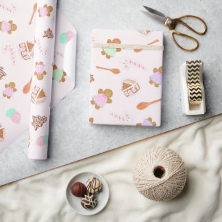 Papier Cadeau Pain d'épices rose Maison Papier d'enveloppement d