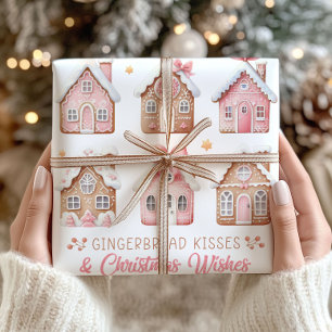 Papier Cadeau Pain d'épices rose Maisons Enveloppement Papier