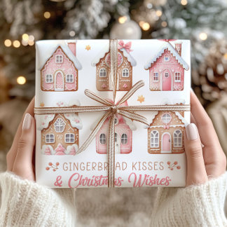 Papier Cadeau Pain d'épices rose Maisons Enveloppement Papier