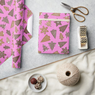 Papier Cadeau Pain d'épices rose rétro Cookies Noël