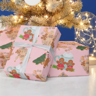 Papier Cadeau Pain d'épices rose+ Sucre Cookie Noël Enveloppe ca