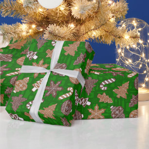 Papier Cadeau Pain d'épices vert Cookies Noël