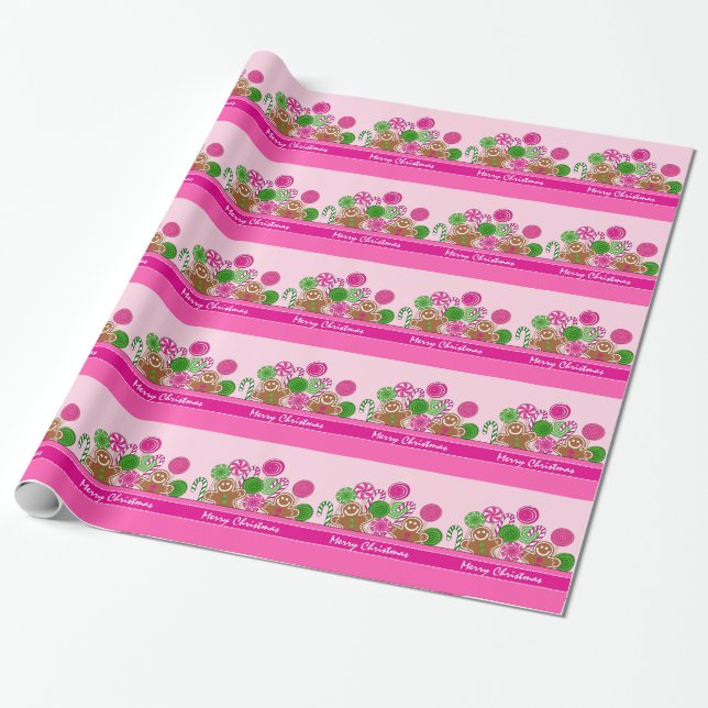 Papier Cadeau Pains d'épices de Noël rose mou (Déroulé)