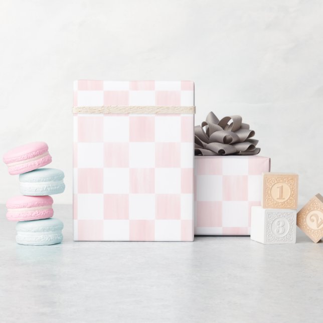 Papier Cadeau Painted Pink and White Check Checkerboard Pattern (Baby Shower)