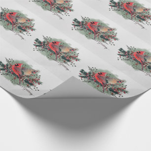 Papier Cadeau Pair aquarelle des Cardinals Design de Noël