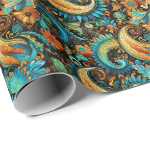 Papier Cadeau Paisley Golden Flower Motif Abstrait 7
