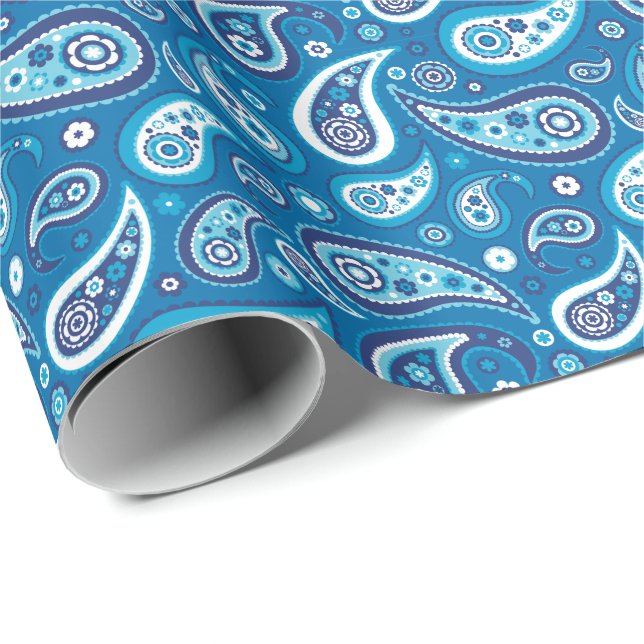Papier Cadeau Paisley Motif Retro Sapphire Blue (Coin rond)