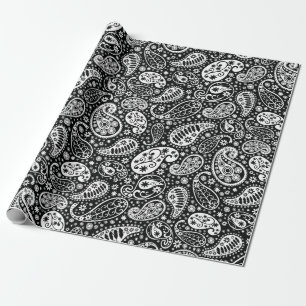 Papier Cadeau Paisley noir et blanc floral