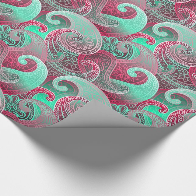 Papier Cadeau Paisley rose et Aqua Damask Patte (Coin)