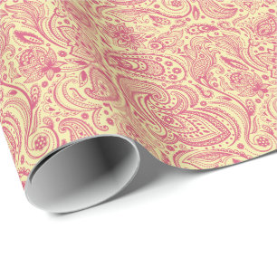 Papier Cadeau Paisley rose Floral sur Arrière - plan beige