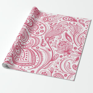 Papier Cadeau Paisley rose Floral sur Arrière - plan blanc