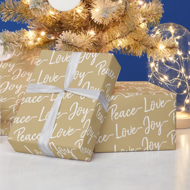 Papier Cadeau Paix, Amour, Joie | Noël or et blanc (Vacances)