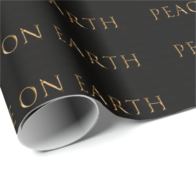 Papier Cadeau PAIX SUR TERRE Métallique Or sur noir (Coin rond)