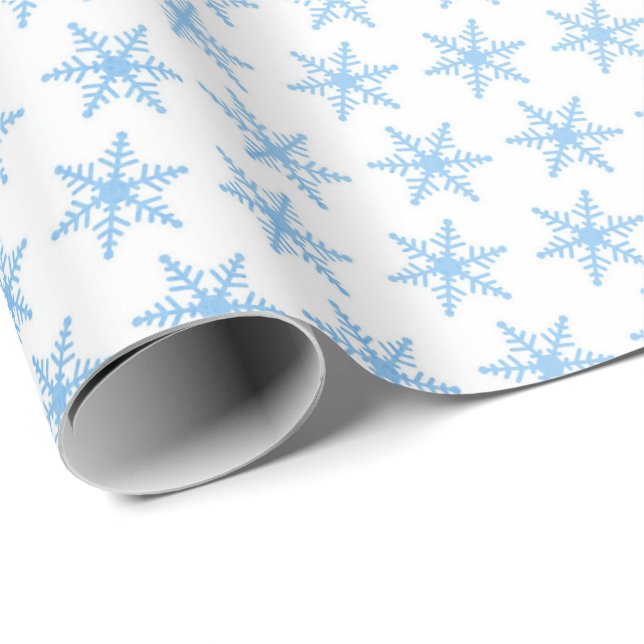 Papier Cadeau Pale Blue Snowflakes sur un Arrière - plan blanc (Coin rond)