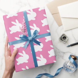 Papier cadeau pâle de lapin rose et blanc