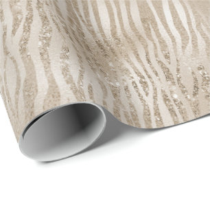 Papier Cadeau Pale Gold Glam Glitzy Zebra Print Stripes