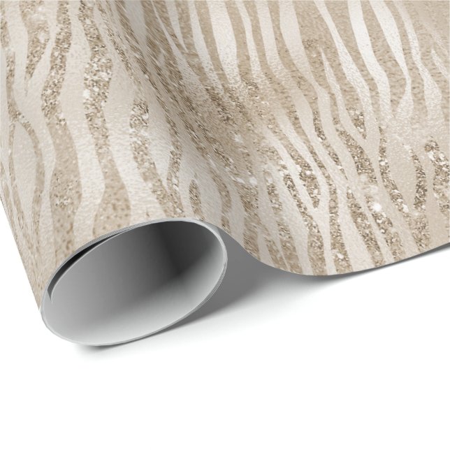 Papier Cadeau Pale Gold Glam Glitzy Zebra Print Stripes (Coin rond)