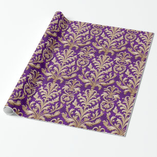 Papier Cadeau Pale Or Floral Damask Royal Purple Velvet