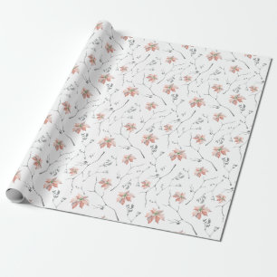 Papier Cadeau Pale Poinsettias Branches Aquarelle rustique