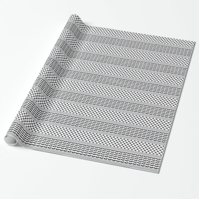 Papier Cadeau Palestinien noir et blanc Keffiyeh (Déroulé)