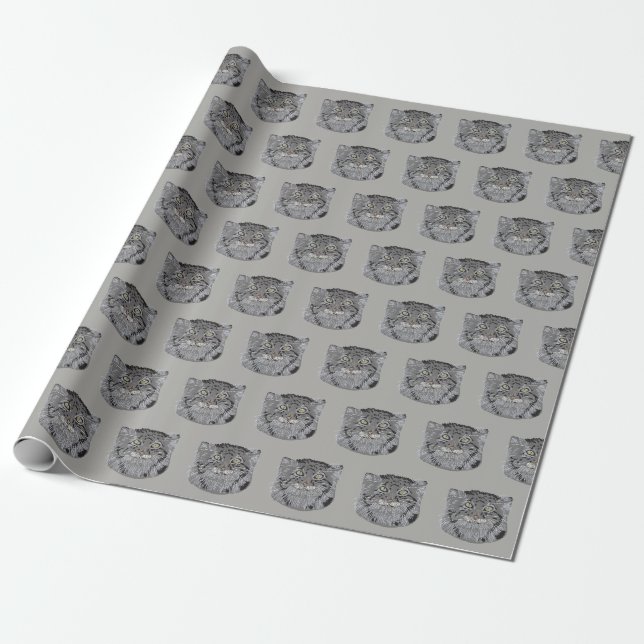 Papier Cadeau Pallas Tibétain Chat Animaux sauvages Enveloppemen (Déroulé)
