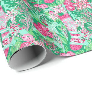 Papier Cadeau Palm Beach Aquarelle de Noël Aquarelle rose Bas