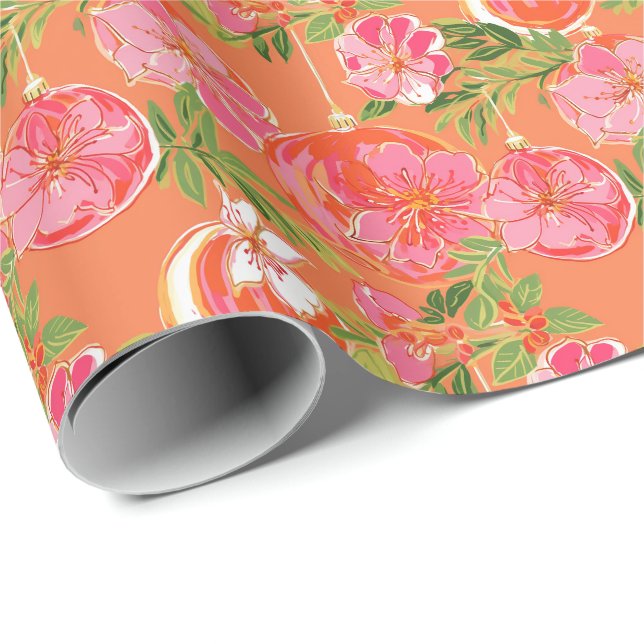 Papier Cadeau Palm Beach Aquarelle de Noël Ornements (Coin rond)