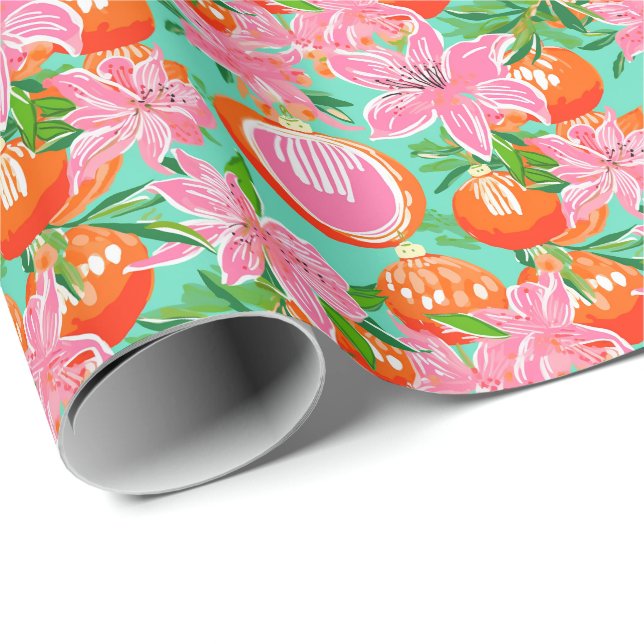 Papier Cadeau Palm Beach Aquarelle de Noël Ornements tropicaux (Coin rond)