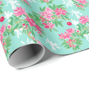 Papier Cadeau Palm Beach Aquarelle de Noël Ornements tropicaux