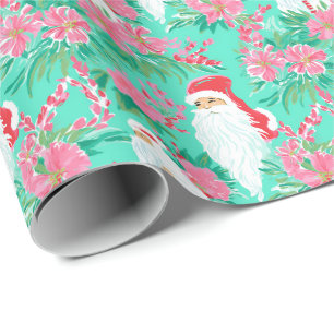 Papier Cadeau Palm Beach Noël Aquarelle Père Noël