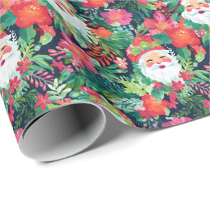 Papier Cadeau Palm Beach Noel Père Noël Aquarelle