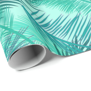 Papier Cadeau Palm Leaf Print, Turquoise, Turquoise et Light Aqu