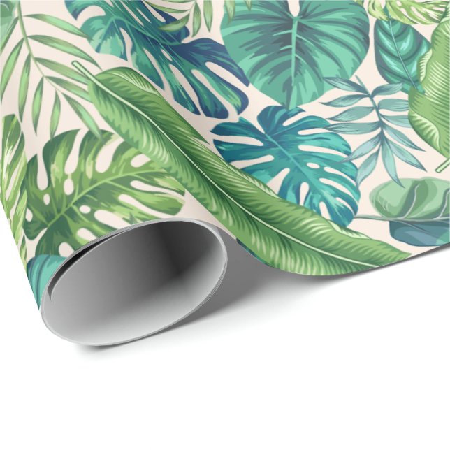 Papier Cadeau Palm vert et Turquoise Tropical Banana Monstera Fe (Coin rond)