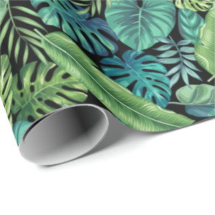 Papier Cadeau Palm vert et Turquoise Tropical Banana Monstera Fe