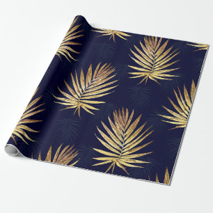 Papier Cadeau Palme d'or bleu tropicale Verdure Feuille