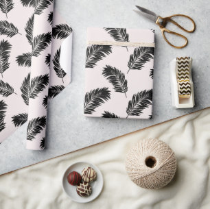 Papier Cadeau Palme tropicale Feuille noir blanc