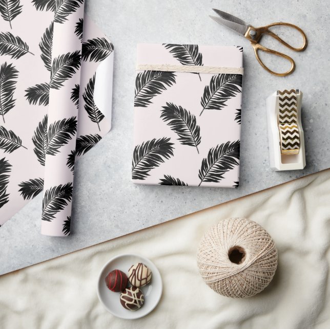 Papier Cadeau Palme tropicale Feuille noir blanc (Artisanat)
