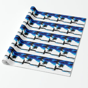 Papier Cadeau Palmier blanc noir bleu Silhouette