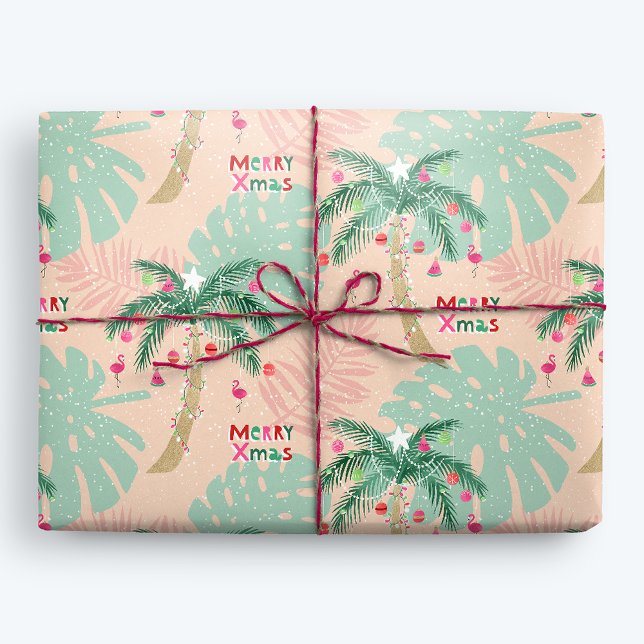 Papier Cadeau Palmier de Noël tropical Joyeux XMas (Créateur téléchargé)