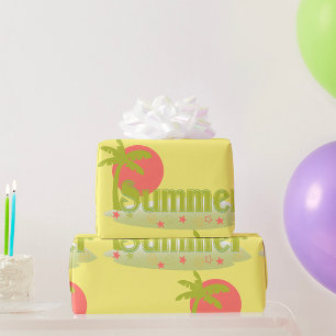 Papier Cadeau Palmier Été avec Soleil et Plage