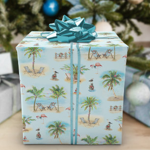 Papier Cadeau Palmiers de Noël tropicaux
