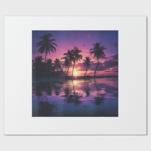 Papier Cadeau Palmiers de plage au coucher de soleil violet