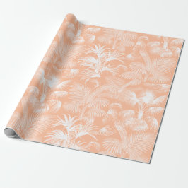 Papier Cadeau Palmiers tropicaux modernes blanc rose poire