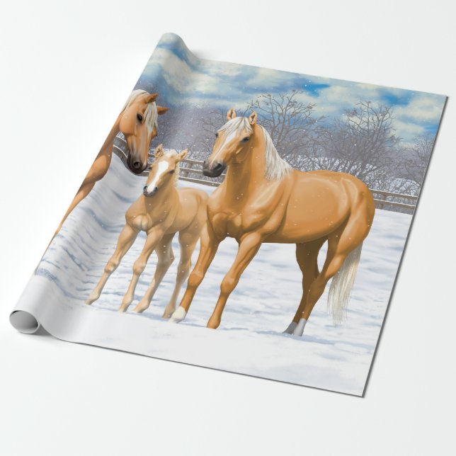 Papier Cadeau Palomino Quarter Horses (Déroulé)