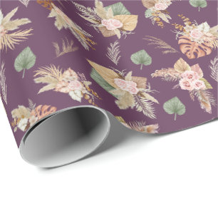Papier Cadeau Pampas Grass & Fleurs sur Mulberry