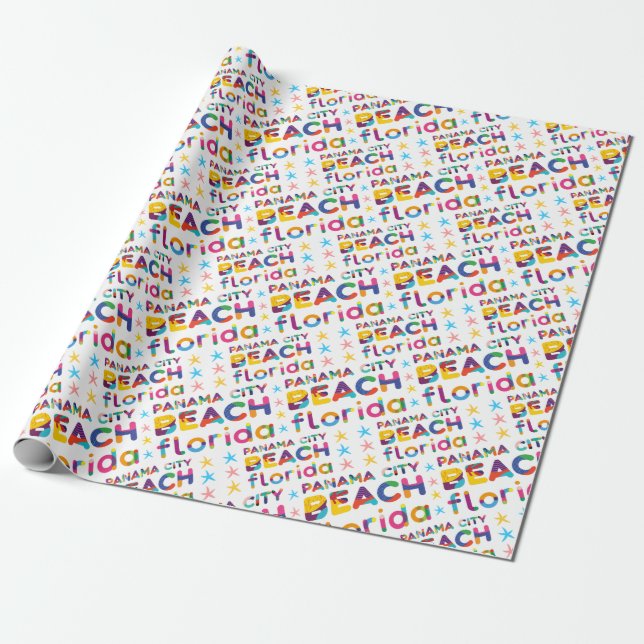 Papier Cadeau Panama City Beach, Floride. Motif de texte coloré (Déroulé)
